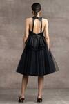 Shop_Tarun Tahiliani_Black Tulle V Neck Peplum Dress_at_Aza_Fashions
