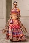 Tarun Tahiliani_Coral Jacquard Woven And Embellishment Sequin & Beads Round Motifs Anarkali Set _Online_at_Aza_Fashions