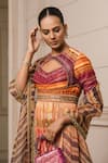 Buy_Tarun Tahiliani_Coral Jacquard Woven And Embellishment Sequin & Beads Round Motifs Anarkali Set _Online_at_Aza_Fashions