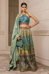 Tarun Tahiliani_Green Jacquard And Brocade Woven & Embellishment Sequin Floral Motifs Lehenga Set _Online_at_Aza_Fashions