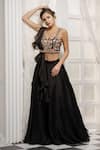 Buy_Tamaraa By Tahani_Black Organza, Silk Taffeta Sweetheart Neck Lehenga Set _at_Aza_Fashions