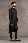 Tarun Tahiliani_Black Linen Plain Kurta Set _Online_at_Aza_Fashions