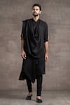 Buy_Tarun Tahiliani_Black Linen Plain Draped Kurta Set _at_Aza_Fashions