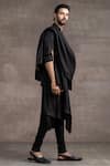 Tarun Tahiliani_Black Linen Plain Draped Kurta Set _Online_at_Aza_Fashions