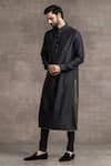 Tarun Tahiliani_Black Silk Plain Kurta Set _Online_at_Aza_Fashions