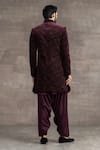 Shop_Tarun Tahiliani_Wine Velvet Floral Pattern Sherwani Set _at_Aza_Fashions