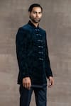 Buy_Tarun Tahiliani_Blue Velvet Floral Pattern Sherwani Set _Online_at_Aza_Fashions