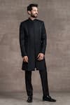 Buy_Tarun Tahiliani_Black Crepe Wool Embroidered Kantha Panelled Sherwani Set _at_Aza_Fashions