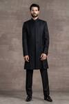 Tarun Tahiliani_Black Crepe Wool Embroidered Kantha Panelled Sherwani Set _Online_at_Aza_Fashions