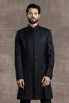 Buy_Tarun Tahiliani_Black Crepe Wool Embroidered Kantha Panelled Sherwani Set _Online_at_Aza_Fashions