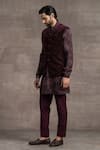 Tarun Tahiliani_Wine Velvet Floral Bundi And Kurta Set _Online_at_Aza_Fashions