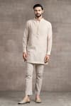 Buy_Tarun Tahiliani_Beige Sushi Voile Pintuck Yoke Kurta Pant Set _at_Aza_Fashions