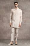 Buy_Tarun Tahiliani_Beige Sushi Voile Pintuck Yoke Kurta Pant Set_at_Aza_Fashions