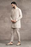 Tarun Tahiliani_Beige Sushi Voile Pintuck Yoke Kurta Pant Set _Online_at_Aza_Fashions