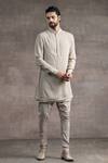 Buy_Tarun Tahiliani_Beige Silk Georgette Cuff Sleeve Kurta Pant Set_at_Aza_Fashions
