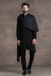 Buy_Tarun Tahiliani_Black Drape - Suiting Fabric Embroidered Swarovski Work Kurta Set _at_Aza_Fashions