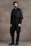 Tarun Tahiliani_Black Drape - Suiting Fabric Embroidered Swarovski Work Kurta Set _Online_at_Aza_Fashions