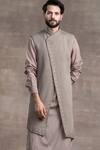 Buy_Tarun Tahiliani_Beige Kurta - Sushi Voile Pintuck Sleeveless Sherwani Set_Online_at_Aza_Fashions
