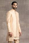 Buy_Tarun Tahiliani_Peach Kurta - Silk Cotton Textured Sherwani Set_Online_at_Aza_Fashions
