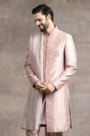 Buy_Tarun Tahiliani_Peach Mashru Silk Sherwani Set_Online_at_Aza_Fashions