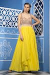 Buy_Tamaraa By Tahani_Yellow Double Georgette Round Embroidered Gown _at_Aza_Fashions