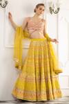 Tamaraa By Tahani_Yellow Net, Pure Raw Silk Sweetheart Neck Embroidered Bridal Lehenga Set _Online_at_Aza_Fashions