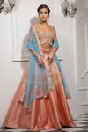 Tamaraa By Tahani_Peach Net, Silk Taffeta Sweetheart Neck Embroidered Bridal Lehenga Set _Online_at_Aza_Fashions