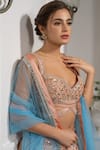 Shop_Tamaraa By Tahani_Peach Net, Silk Taffeta Sweetheart Neck Embroidered Bridal Lehenga Set _Online_at_Aza_Fashions