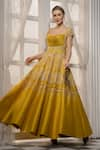 Buy_Tamaraa By Tahani_Yellow Silk Taffeta Sweetheart Neck Embroidered Anarkali Gown _at_Aza_Fashions