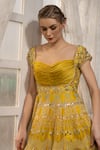 Shop_Tamaraa By Tahani_Yellow Silk Taffeta Sweetheart Neck Embroidered Anarkali Gown _Online_at_Aza_Fashions