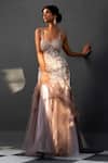 Buy_Tamaraa By Tahani_Grey Duchess Satin Sweetheart Neck Embroidered Gown_at_Aza_Fashions