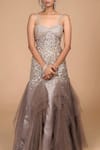 Tamaraa By Tahani_Grey Duchess Satin Sweetheart Neck Embroidered Gown_at_Aza_Fashions