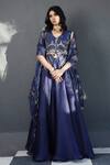 Buy_Tamaraa By Tahani_Blue Silk Taffeta V Neck Embroidered Jacket Lehenga Set For Women_at_Aza_Fashions