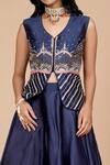 Shop_Tamaraa By Tahani_Blue Silk Taffeta V Neck Embroidered Jacket Lehenga Set For Women_Online_at_Aza_Fashions