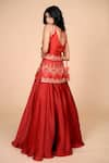 Shop_Tamaraa By Tahani_Red Silk Taffeta Sweetheart Neck Embroidered Kurta Lehenga Set _at_Aza_Fashions