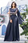 Buy Tamaraa By Tahani Blue Net, Double Georgette Round Pleated Draped Gown at Aza Fashions Buy_Tamaraa By Tahani_Blue Net, Double Georgette Round Pleated Draped Gown _at_Aza_Fashions