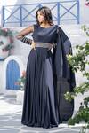 Buy Tamaraa By Tahani Blue Net, Double Georgette Round Pleated Draped Gown Online at Aza Fashions Buy_Tamaraa By Tahani_Blue Net, Double Georgette Round Pleated Draped Gown _Online_at_Aza_Fashions