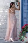 Shop_Tamaraa By Tahani_Pink Tulle, Duchess Satin Asymmetric Embroidered One Shoulder Gown _at_Aza_Fashions
