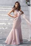 Buy_Tamaraa By Tahani_Pink Tulle, Duchess Satin Asymmetric Embroidered One Shoulder Gown _at_Aza_Fashions