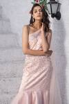 Shop_Tamaraa By Tahani_Pink Tulle, Duchess Satin Asymmetric Embroidered One Shoulder Gown _Online_at_Aza_Fashions