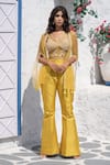 Tamaraa By Tahani Yellow Net, Silk Taffeta V Neck Embroidered Cape And Pant Set Online at Aza Fashions Tamaraa By Tahani_Yellow Net, Silk Taffeta V Neck Embroidered Cape And Pant Set _Online_at_Aza_Fashions