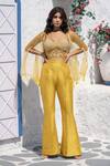 Buy Tamaraa By Tahani Yellow Net, Silk Taffeta V Neck Embroidered Cape And Pant Set at Aza Fashions Buy_Tamaraa By Tahani_Yellow Net, Silk Taffeta V Neck Embroidered Cape And Pant Set _at_Aza_Fashions
