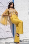Buy Tamaraa By Tahani Yellow Net, Silk Taffeta V Neck Embroidered Cape And Pant Set Online at Aza Fashions Buy_Tamaraa By Tahani_Yellow Net, Silk Taffeta V Neck Embroidered Cape And Pant Set _Online_at_Aza_Fashions