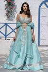 Buy_Tamaraa By Tahani_Blue Organza, Silk Taffeta V Neck Embroidered Lehenga Set _at_Aza_Fashions