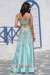Shop_Tamaraa By Tahani_Blue Organza, Silk Taffeta V Neck Embroidered Lehenga Set _at_Aza_Fashions