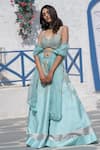 Buy_Tamaraa By Tahani_Blue Organza, Silk Taffeta V Neck Embroidered Lehenga Set _Online_at_Aza_Fashions