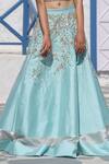 Tamaraa By Tahani_Blue Organza, Silk Taffeta V Neck Embroidered Lehenga Set _at_Aza_Fashions