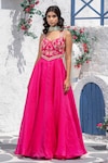 Buy_Tamaraa By Tahani_Pink Satin Organza V Neck Embroidered Anarkali With Dupatta_at_Aza_Fashions