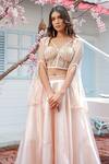 Buy_Tamaraa By Tahani_Peach Organza, Taffeta Silk Sweetheart Neck Embroidered Cape And Lehenga Set _Online_at_Aza_Fashions