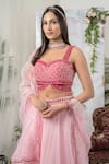 Shop_Tamaraa By Tahani_Pink Tafetta Silk And Organza Embroidery Sweetheart Neck Lehenga Set _Online_at_Aza_Fashions